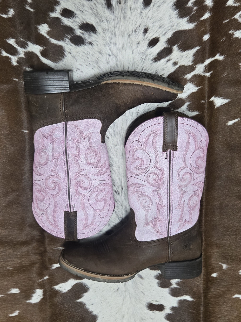 Ariat Brown Leather Boots with Pink Embroidered Shaft